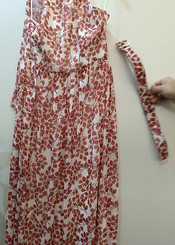 Kırmızı Uzun Bohem Askısız Elbise - Görsel 4