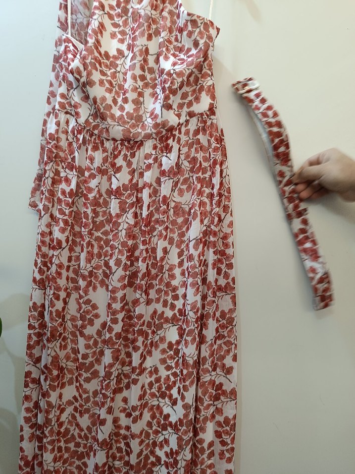Kırmızı Uzun Bohem Askısız Elbise - Görsel 4