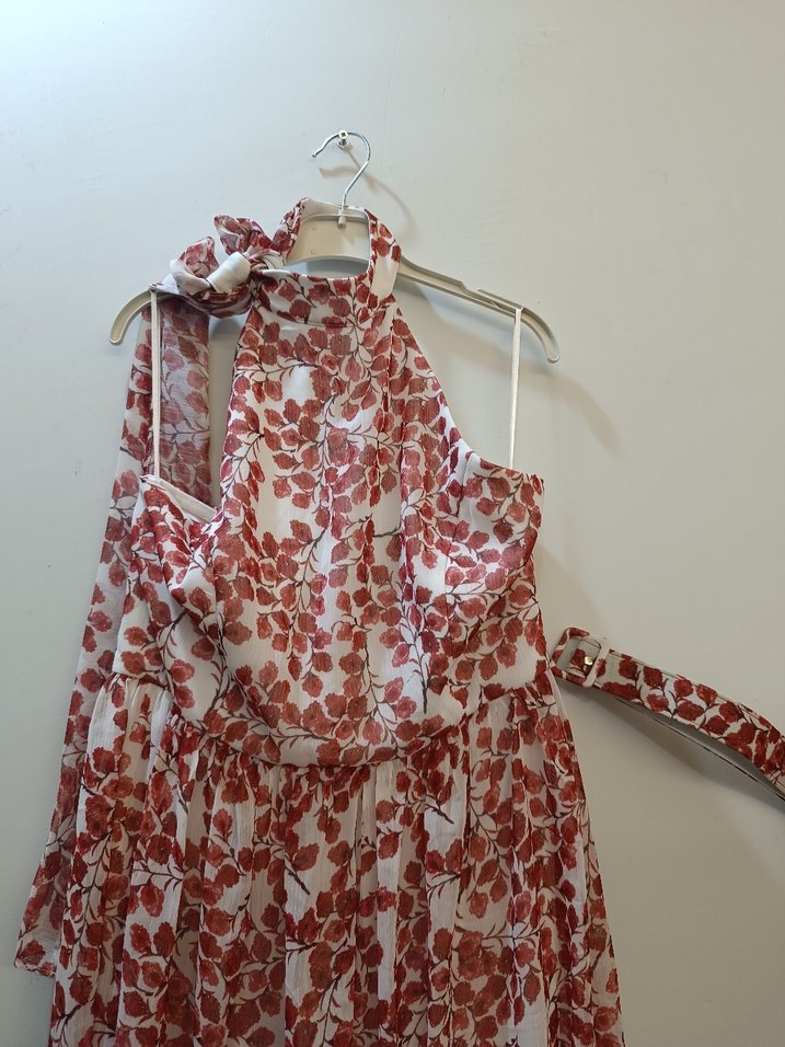 Kırmızı Uzun Bohem Askısız Elbise - Görsel 3