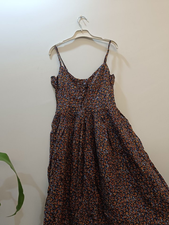 Bohem Tarzı Uzun Askılı Kahverengi Elbise - Görsel 3