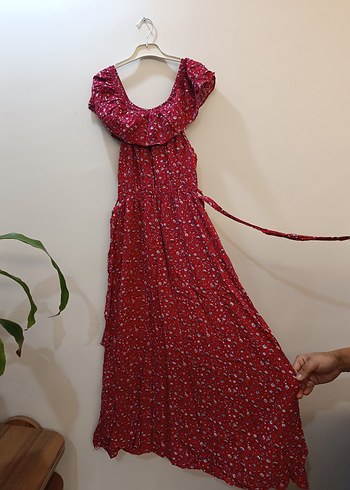 Kadın Kırmızı Uzun Bohem Elbise - Görsel 5