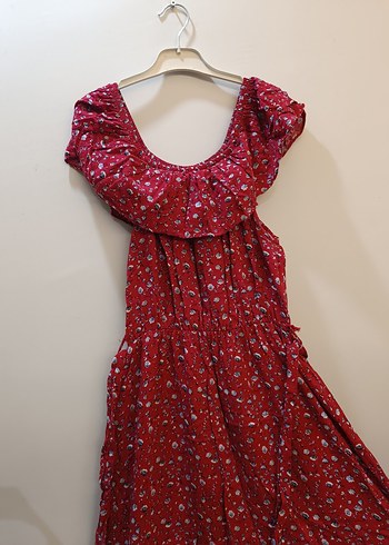 Kadın Kırmızı Uzun Bohem Elbise - Görsel 3