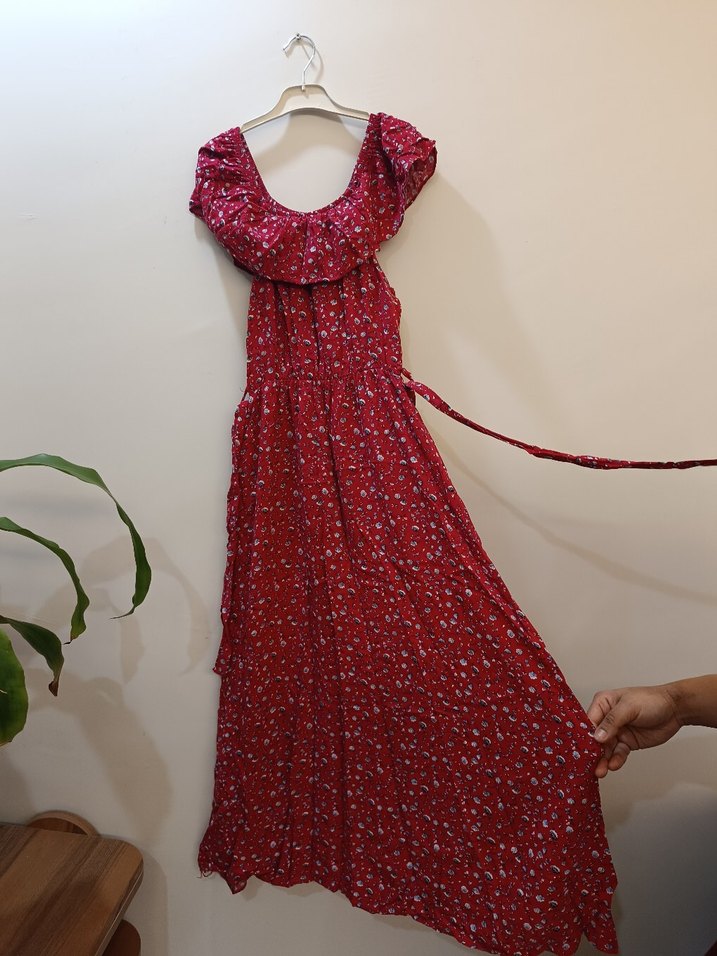 Kadın Kırmızı Uzun Bohem Elbise - Görsel 5