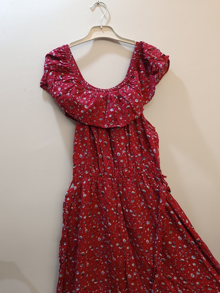 Kadın Kırmızı Uzun Bohem Elbise - Görsel 3