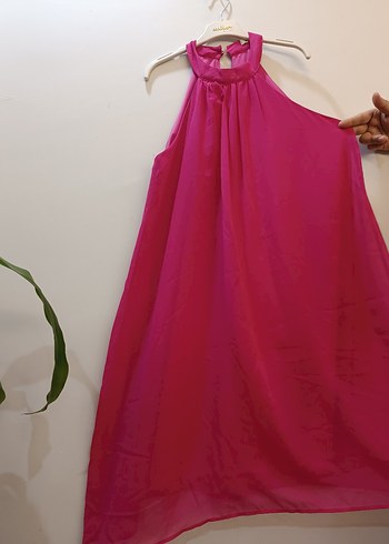 Pembe Midi Drapeli Kolsuz Abiye Elbise - Görsel 3