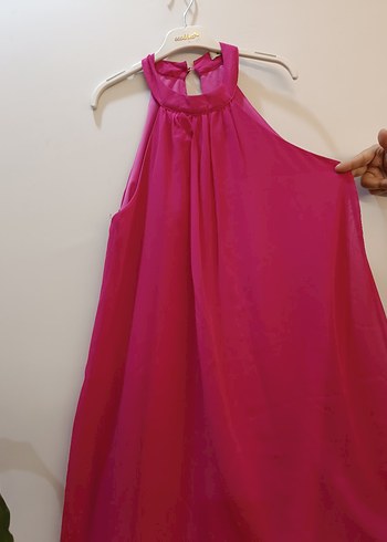 Pembe Midi Drapeli Kolsuz Abiye Elbise - Görsel 2