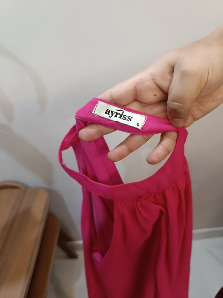 Pembe Midi Drapeli Kolsuz Abiye Elbise - Görsel 4