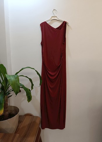 Bordo Drapeli Uzun Kadın Elbise - Görsel 2