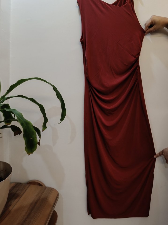 Bordo Drapeli Uzun Kadın Elbise - Görsel 4