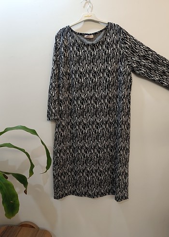 Gri Zebra Desenli Uzun Kollu Triko Elbise - Görsel 2