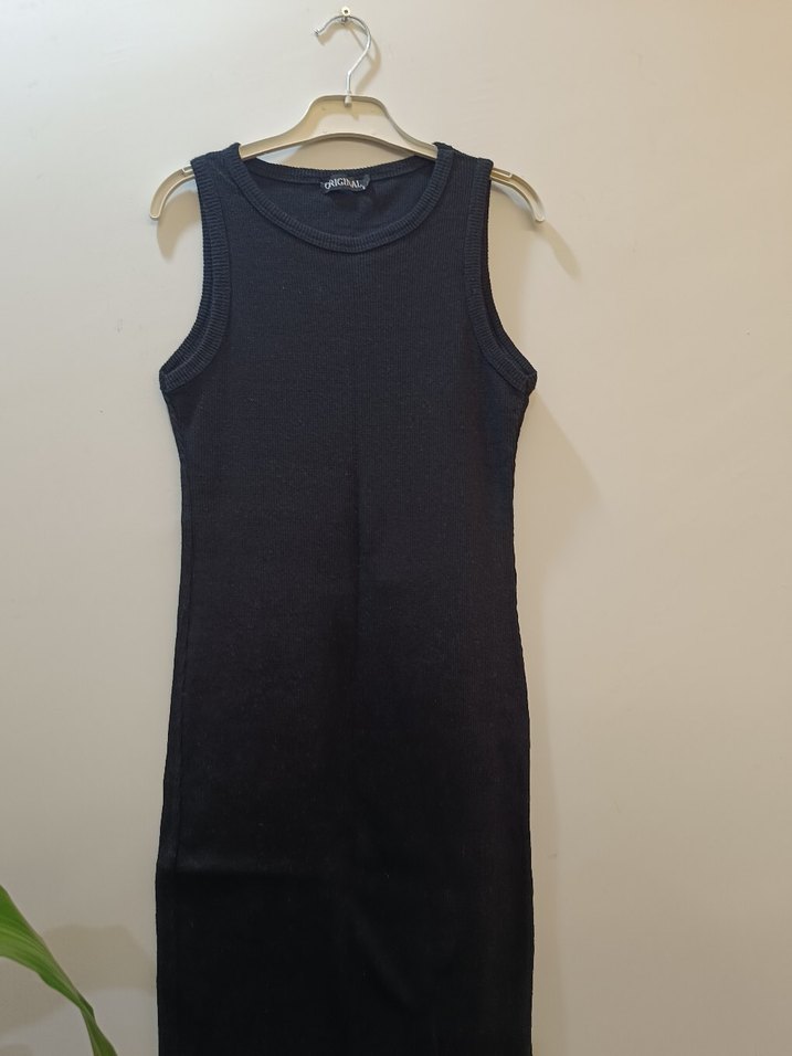 Siyah, yuvarlak Yakalı, Uzun, Kolsuz Elbise - Görsel 2