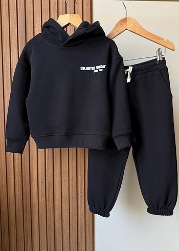 Siyah Kapüşonlu erkek Çocuk Eşofman Takımı - Görsel 3