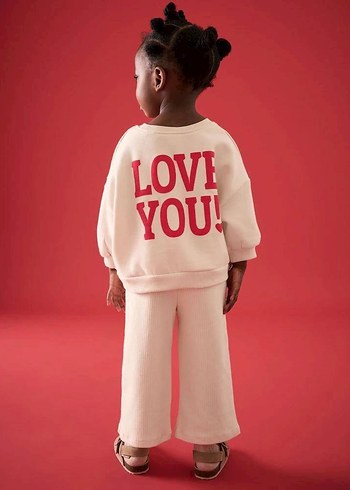 Kız Çocuk Pembe Bol Kesim Sweatshirt ve Pantolon Takımı - Görsel 2