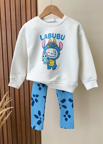 Labubu Kız Çocuk Mavi Batik Desenli Rahat Eşofman - Görsel 4