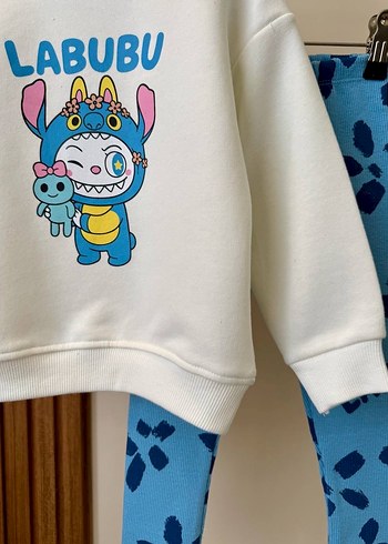 Labubu Kız Çocuk Mavi Batik Desenli Rahat Eşofman - Görsel 3