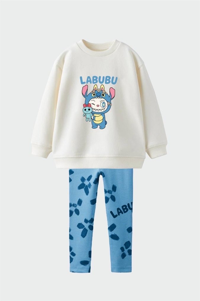 Labubu Kız Çocuk Mavi Batik Desenli Rahat Eşofman - Görsel 2