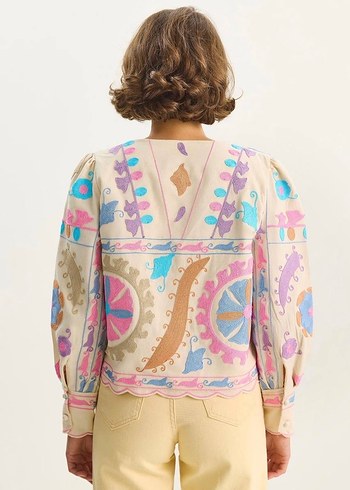 Etnik Desenli Düğmeli Kısa Kadın Ceket - Görsel 4