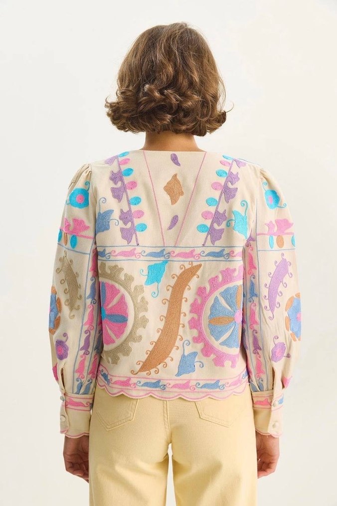 Etnik Desenli Düğmeli Kısa Kadın Ceket - Görsel 4