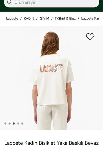 Lacoste Kadın Beyaz Bisiklet Yaka Baskılı Tişört - Görsel 2