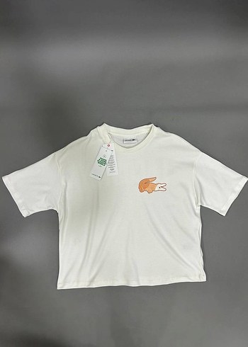 Lacoste Kadın Beyaz Bisiklet Yaka Baskılı Tişört - Görsel 5