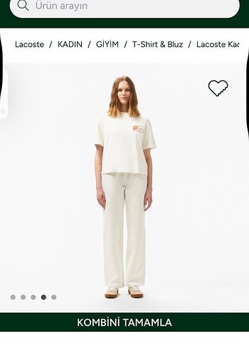 Lacoste Kadın Beyaz Bisiklet Yaka Baskılı Tişört - Görsel 3