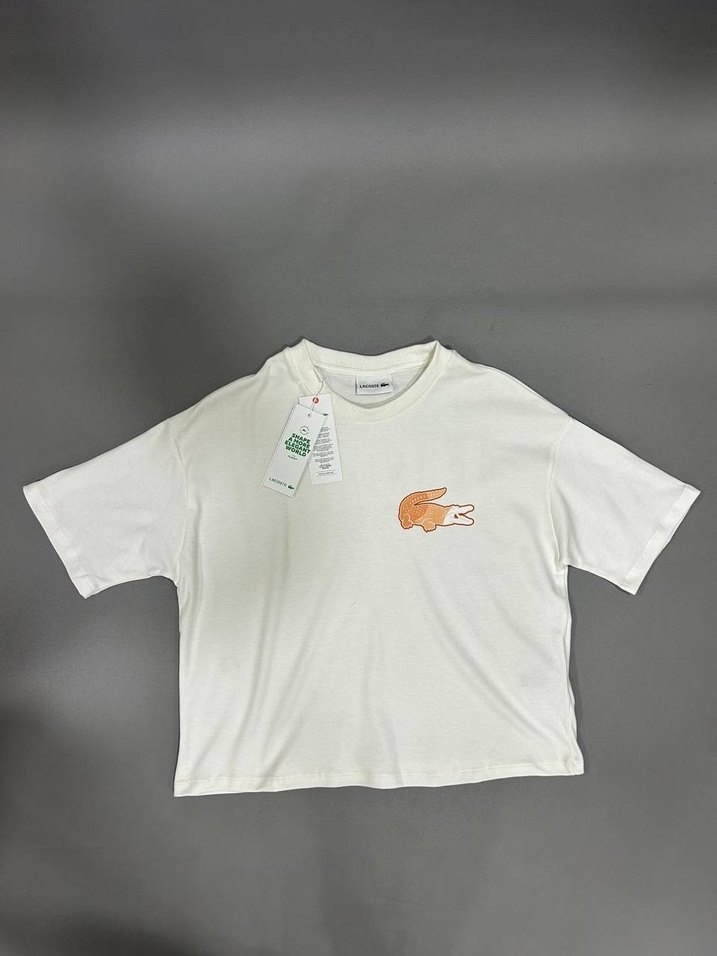Lacoste Kadın Beyaz Bisiklet Yaka Baskılı Tişört - Görsel 5