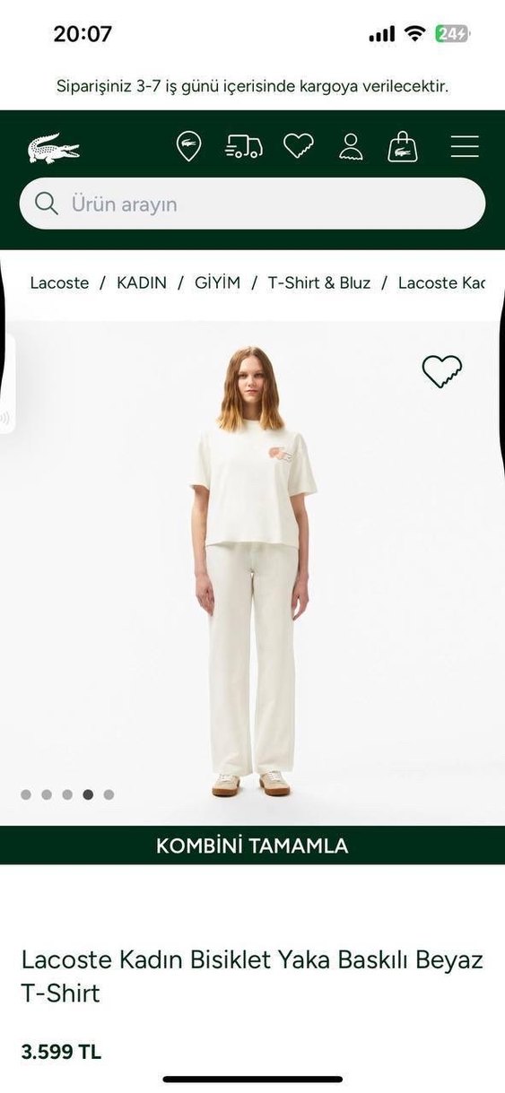 Lacoste Kadın Beyaz Bisiklet Yaka Baskılı Tişört - Görsel 3