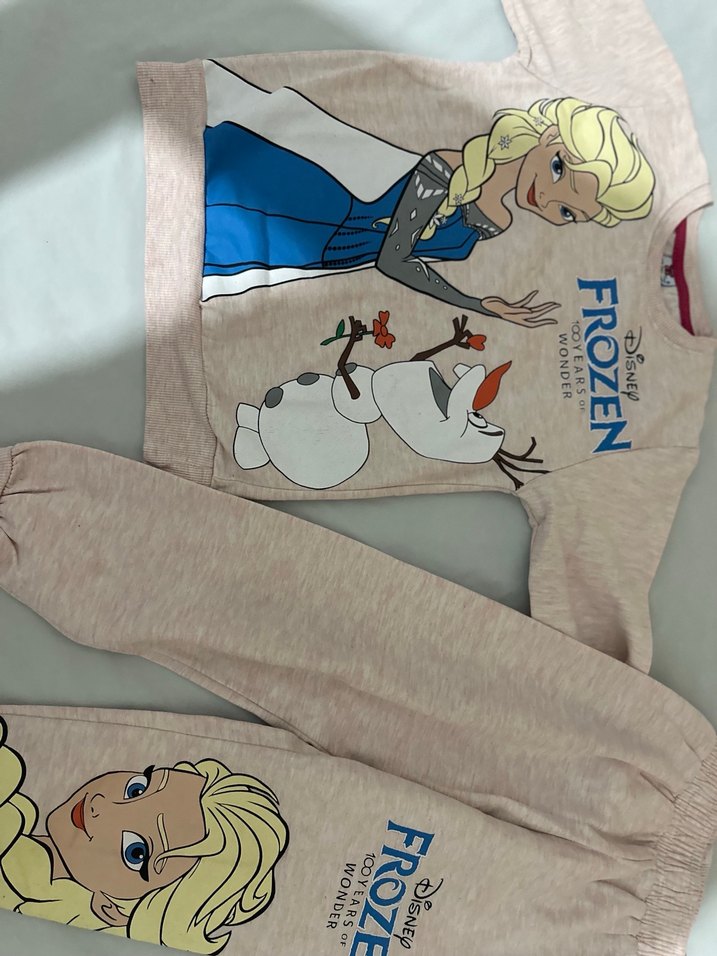 6-7 yaş Pudra  Frozen Baskılı Kız Eşofman Takımı - Görsel 2