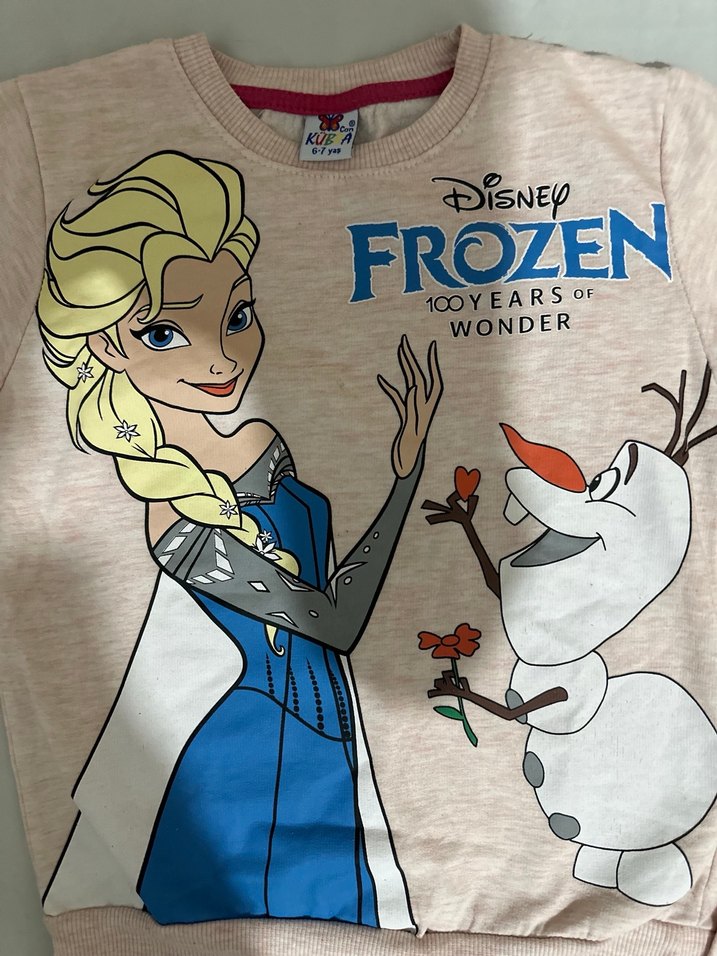 6-7 yaş Pudra  Frozen Baskılı Kız Eşofman Takımı - Görsel 5