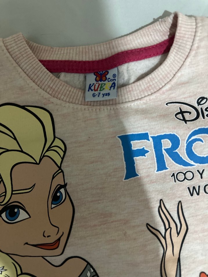 6-7 yaş Pudra  Frozen Baskılı Kız Eşofman Takımı - Görsel 4