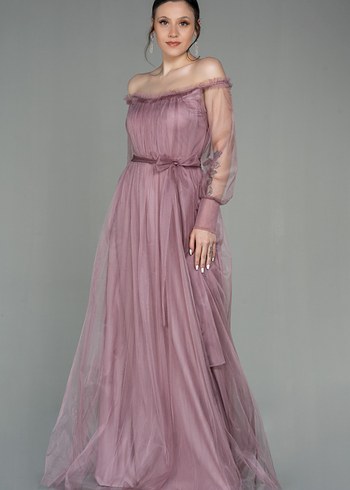 L beden Pembe Uzun Kollu Notalı Yaka Nişan Elbisesi - Görsel 3