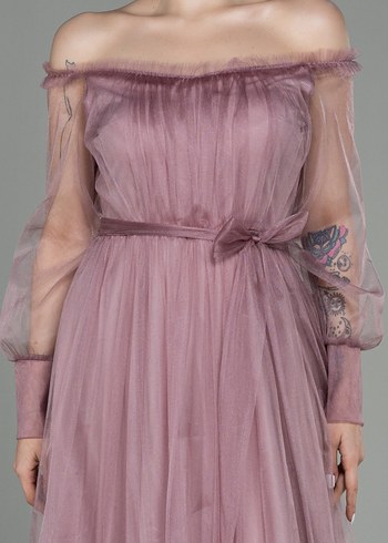 L beden Pembe Uzun Kollu Notalı Yaka Nişan Elbisesi - Görsel 5