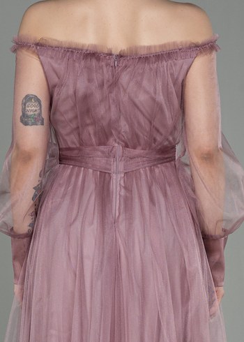 L beden Pembe Uzun Kollu Notalı Yaka Nişan Elbisesi - Görsel 6