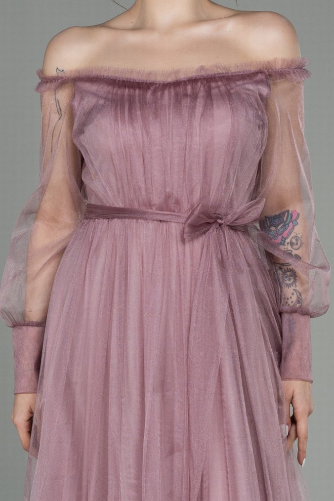 L beden Pembe Uzun Kollu Notalı Yaka Nişan Elbisesi - Görsel 5