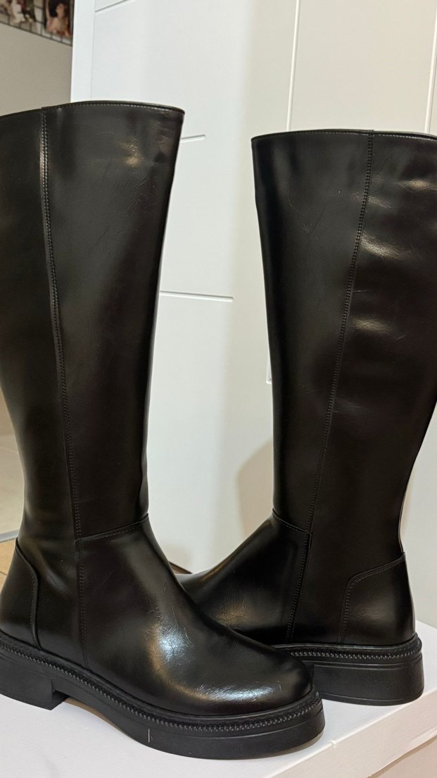40 no Kadın Siyah Deri Dizüstü Çizme - Görsel 2