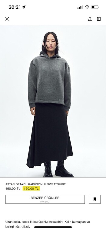 Zara Zara kapüşonlu sweatshirt-etiketli