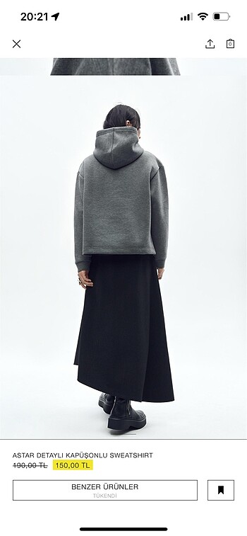 s Beden Zara kapüşonlu sweatshirt-etiketli