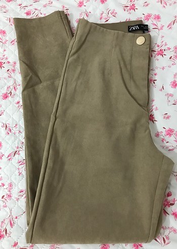 Zara Düğmeli Bej Süet Kadın Pantolon