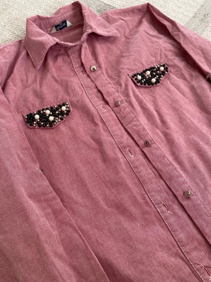 Pembe incili Uzun Kollu Kadın Gömlek - Görsel 2