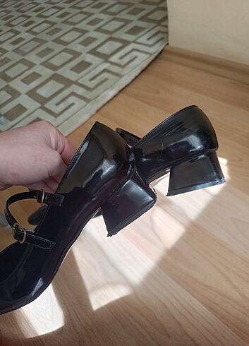 Siyah rugan kadın mary jane arkası kapalı çift bant kare topuklu - Görsel 5