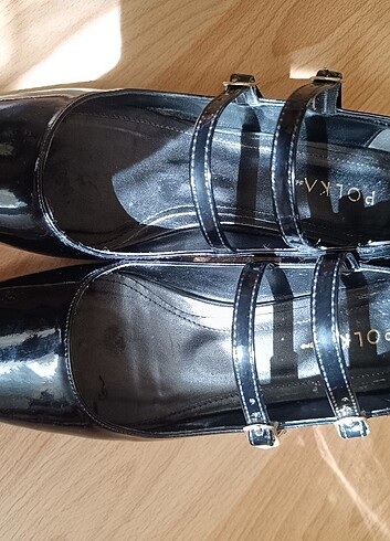Siyah rugan kadın mary jane arkası kapalı çift bant kare topuklu - Görsel 6