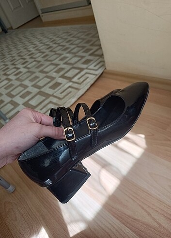 Siyah rugan kadın mary jane arkası kapalı çift bant kare topuklu - Görsel 8