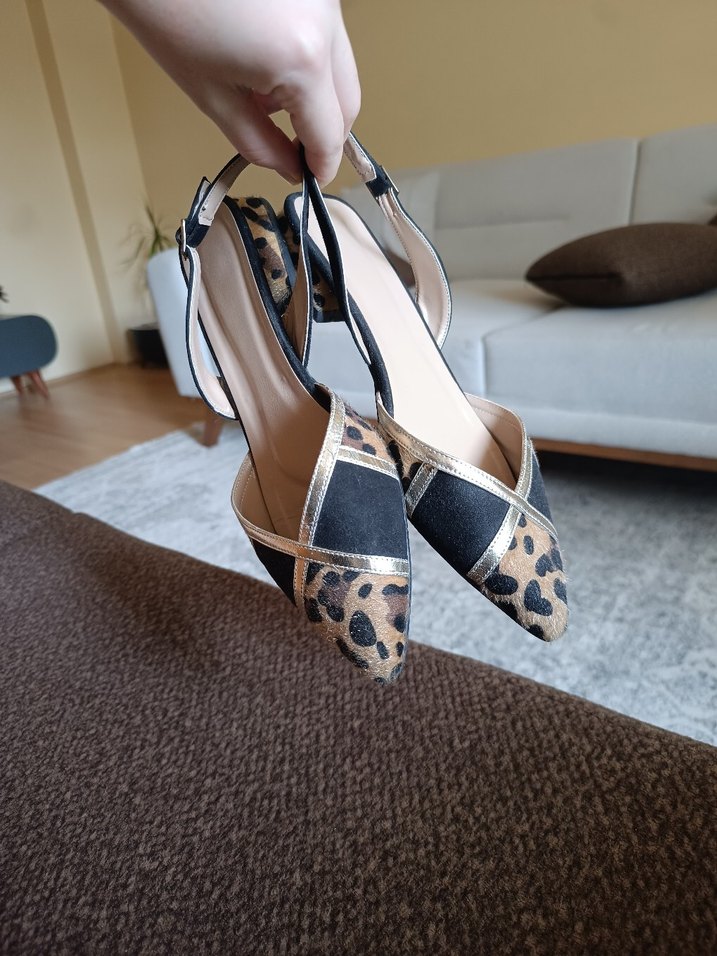 41 numara Leopar Desenli Süet Stiletto - Görsel 3