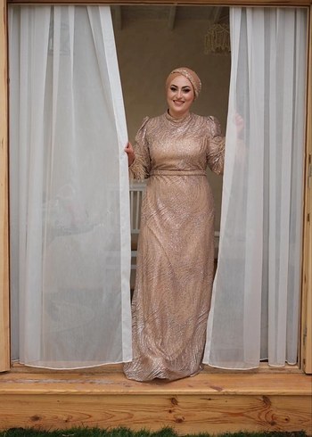 Bej  büyük beden Abiye Elbise - Görsel 2