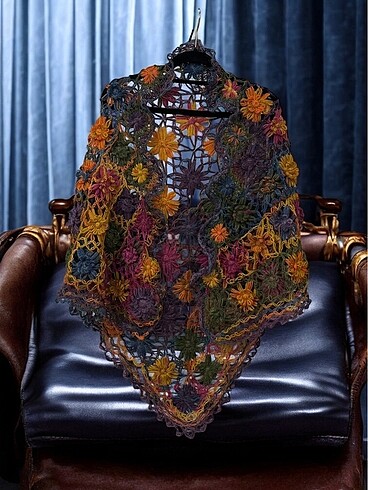 Vintage el örgüsü şal - Görsel 5