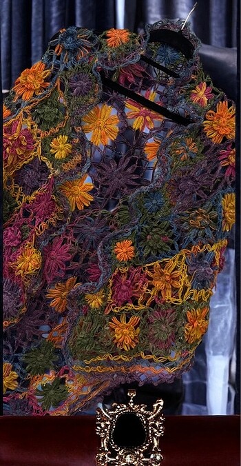 Vintage el örgüsü şal - Görsel 6