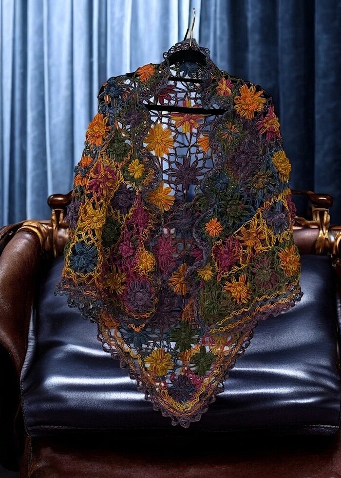 Vintage el örgüsü şal - Görsel 5