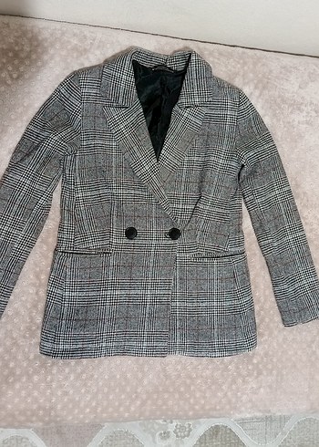 Trendyol & Milla Gri Ekose Cift Dugmeli Blazer Ceket