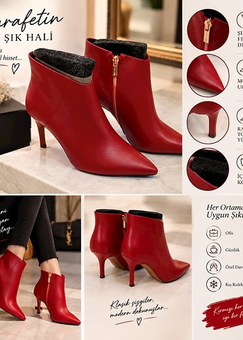 Nine West Kirmizi Sivri Burunlu Stiletto Bot