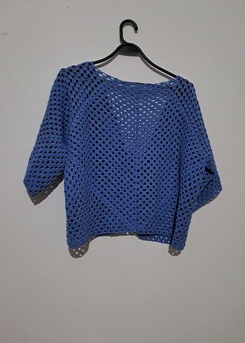 Mavi Örgü Kadın Hırka - Görsel 4